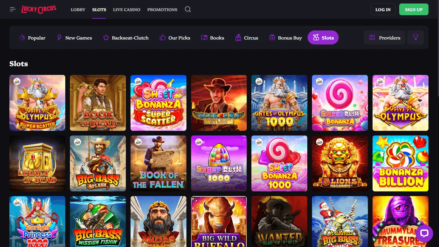 Lucky Circus Casino desktop games area
