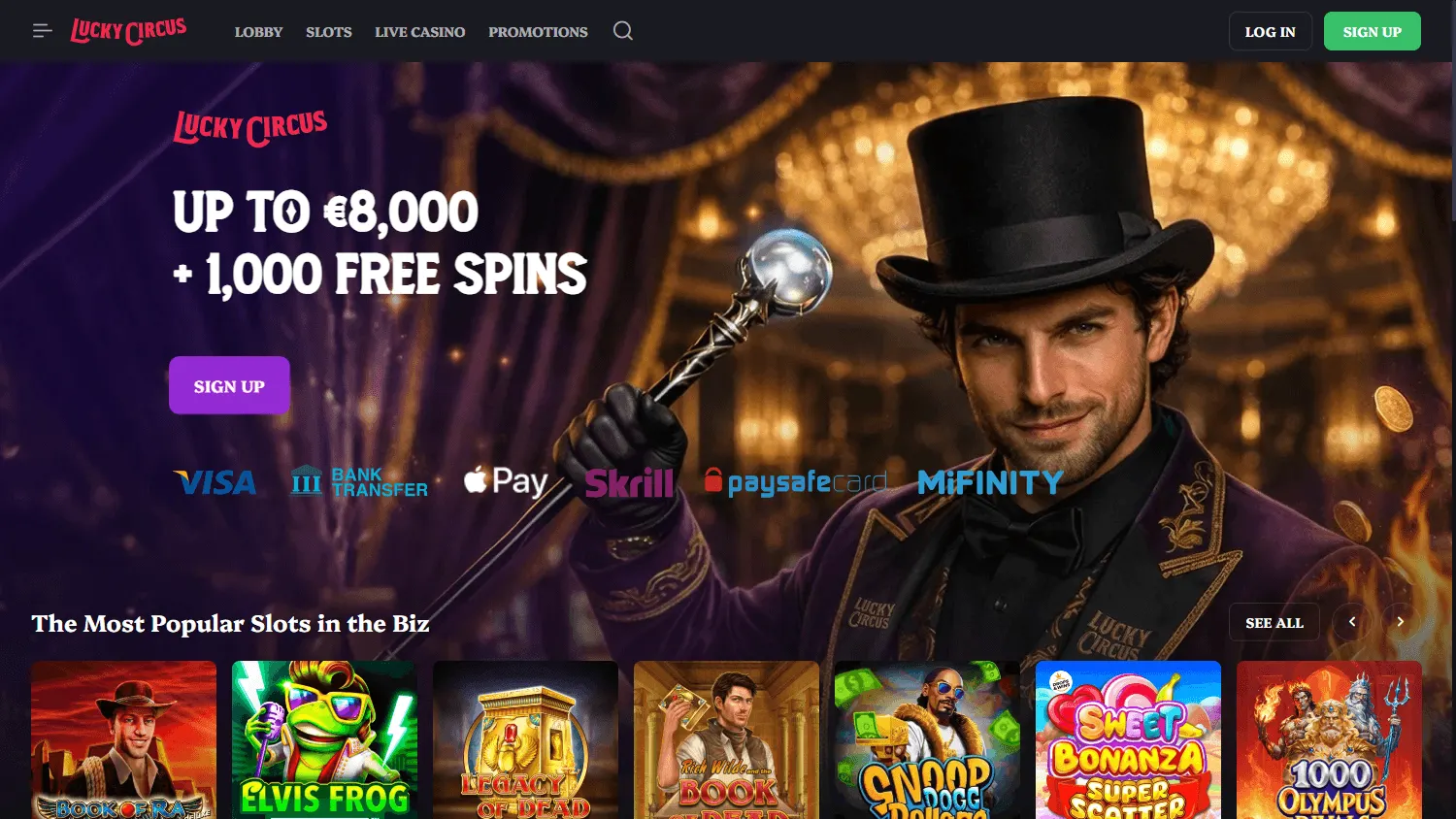 Lucky Circus Casino desktop homepage